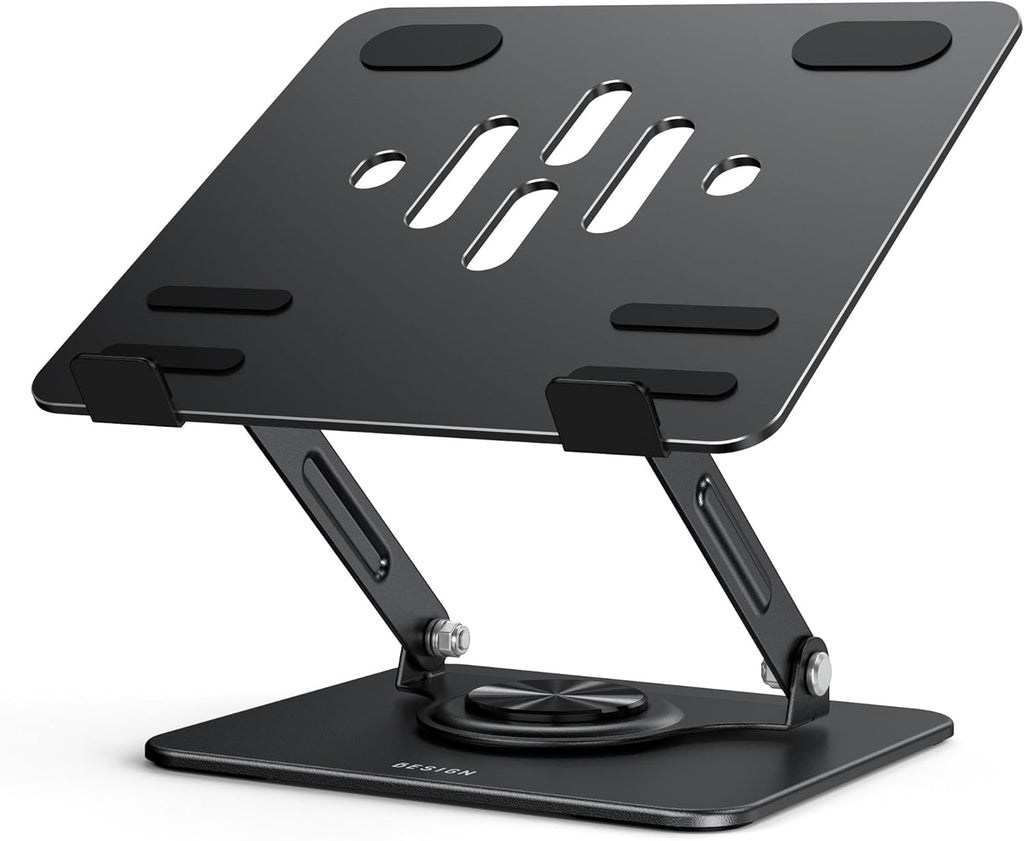 Laptop Stand with 360° Rotating Base, Ergonomic Adjustable Notebook Riser, Foldable Computer Holder Compatible with