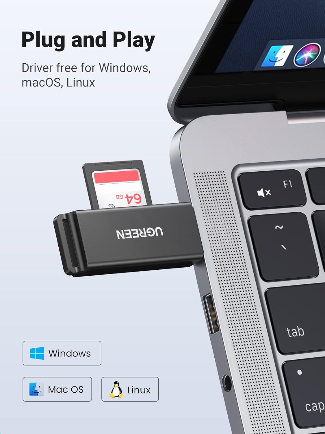 SD Card Reader Portable USB 3.0 | Dual Slot Flash Memory Card Adapter Hub for TF SD Micro SD SDXC SDHC for Mac