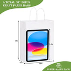 100pcs 10x5x13 White Paper Bags with Handles Large Paper Gift Bags