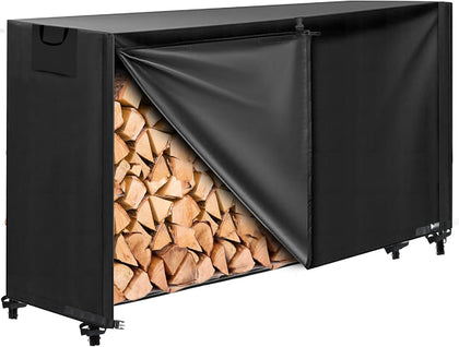 6FT Firewood Rack Cover, Heavy Duty 600D Waterproof Outdoor Firewood Storage Cover with Zipper and Hook Loop Tape