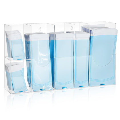 Clear Acrylic Sterilization Pouches Dispenser Rack Organizer Multi-Sized 6 Divided Stations Wall Mount Holder for All