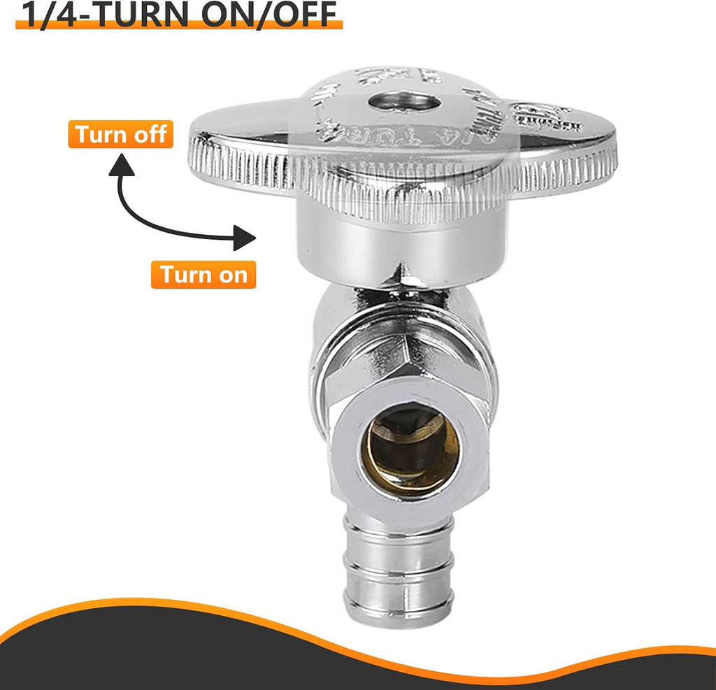 10PC HeSun 1/2" PEX-B Crimp x 3/8" OD Compression Angle Stop Valve | 1/4 Turn Shut Off Valve,for Bathroom, ASTM