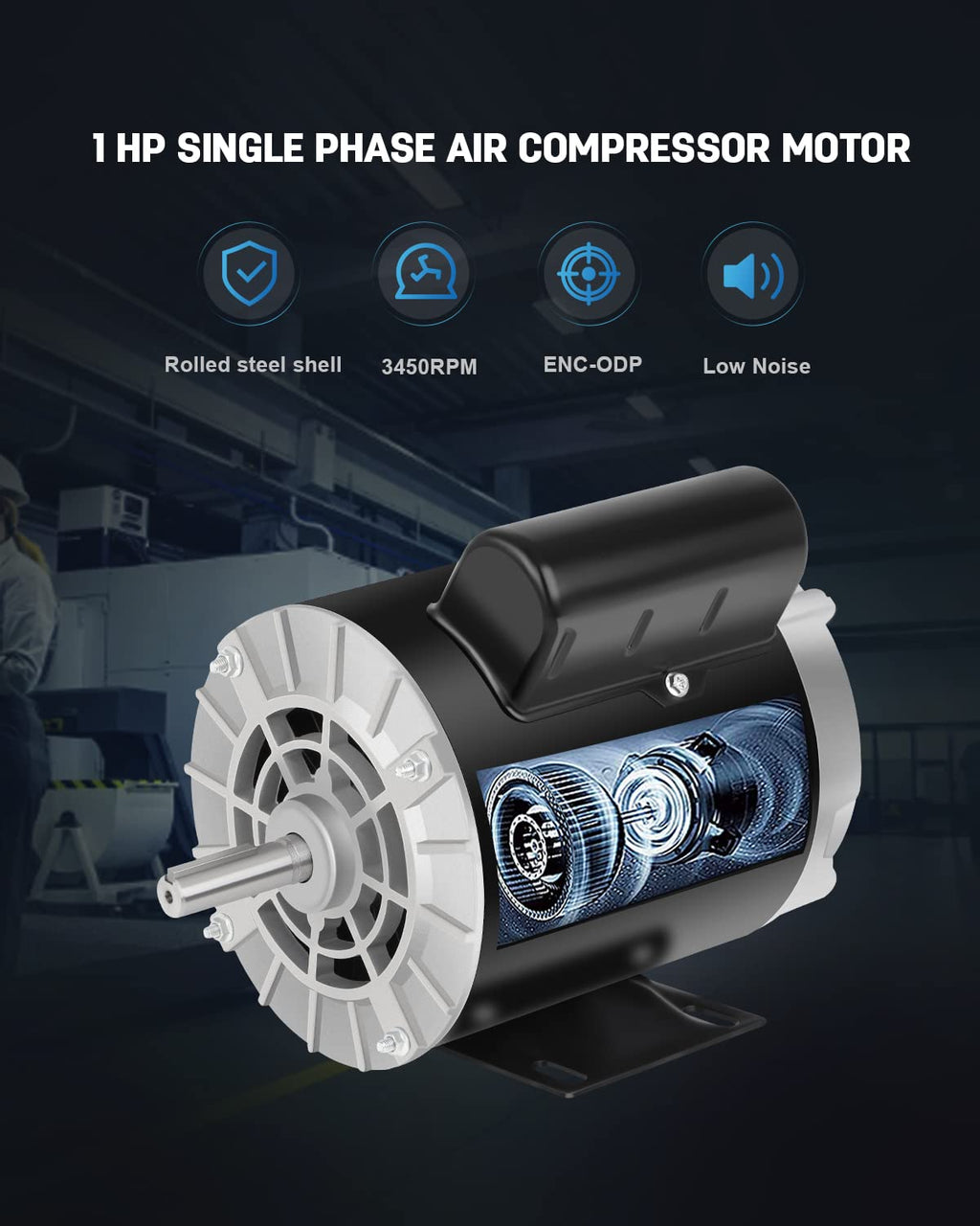 Air Compressor Motor 1HP Single Phase 3450RPM 115/230V ODP 56 Frame