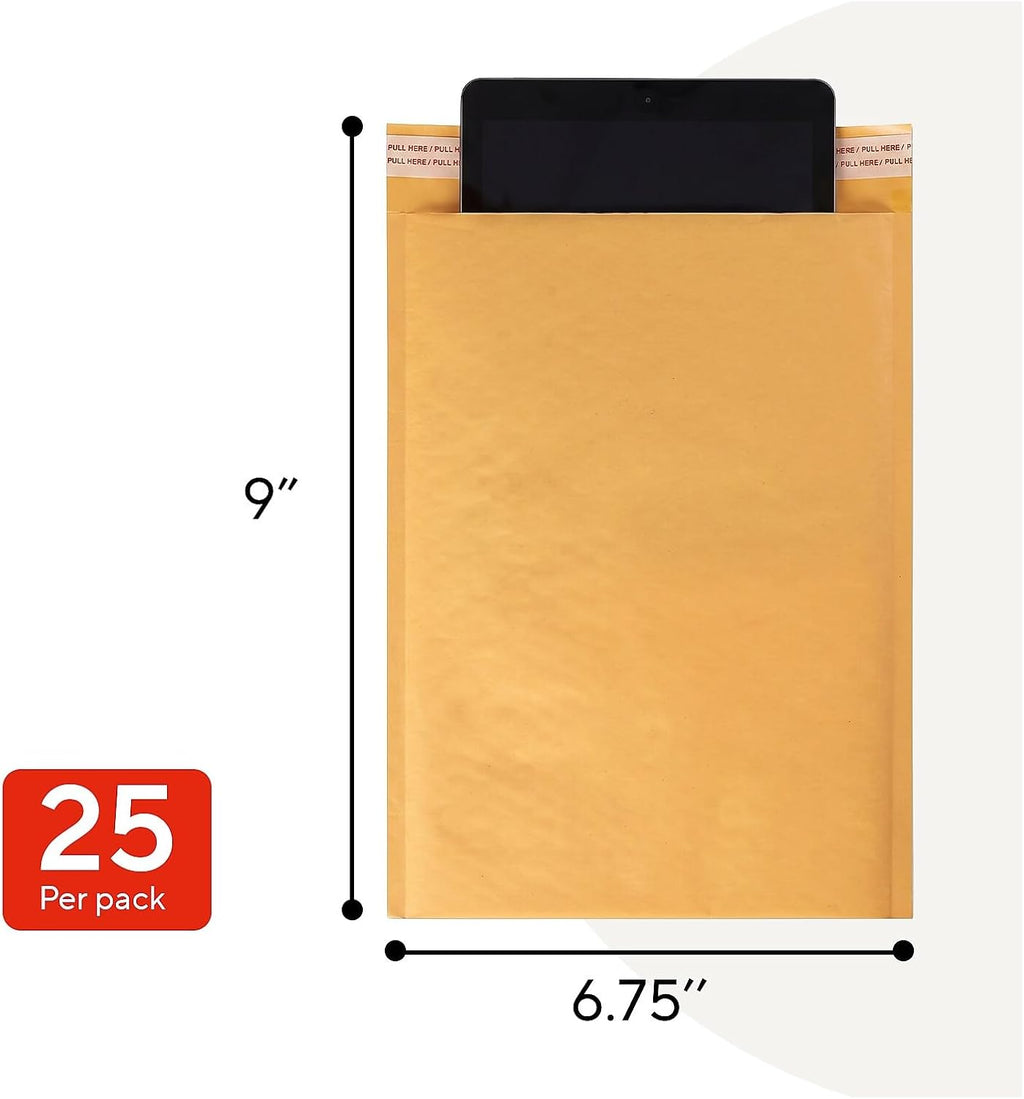 Bubble Mailers, #0 Size, 6x9 Inch, 25-Pack