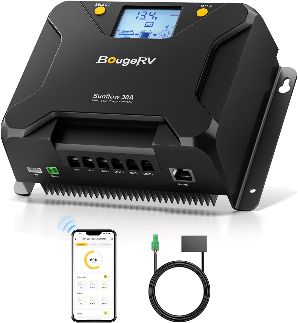 MPPT Solar Charge Controller 30A, w/ Low-Temp Cut-Off, APP Control, Backlit LCD, 30 Amp Solar Panel Regulator 12V/24V