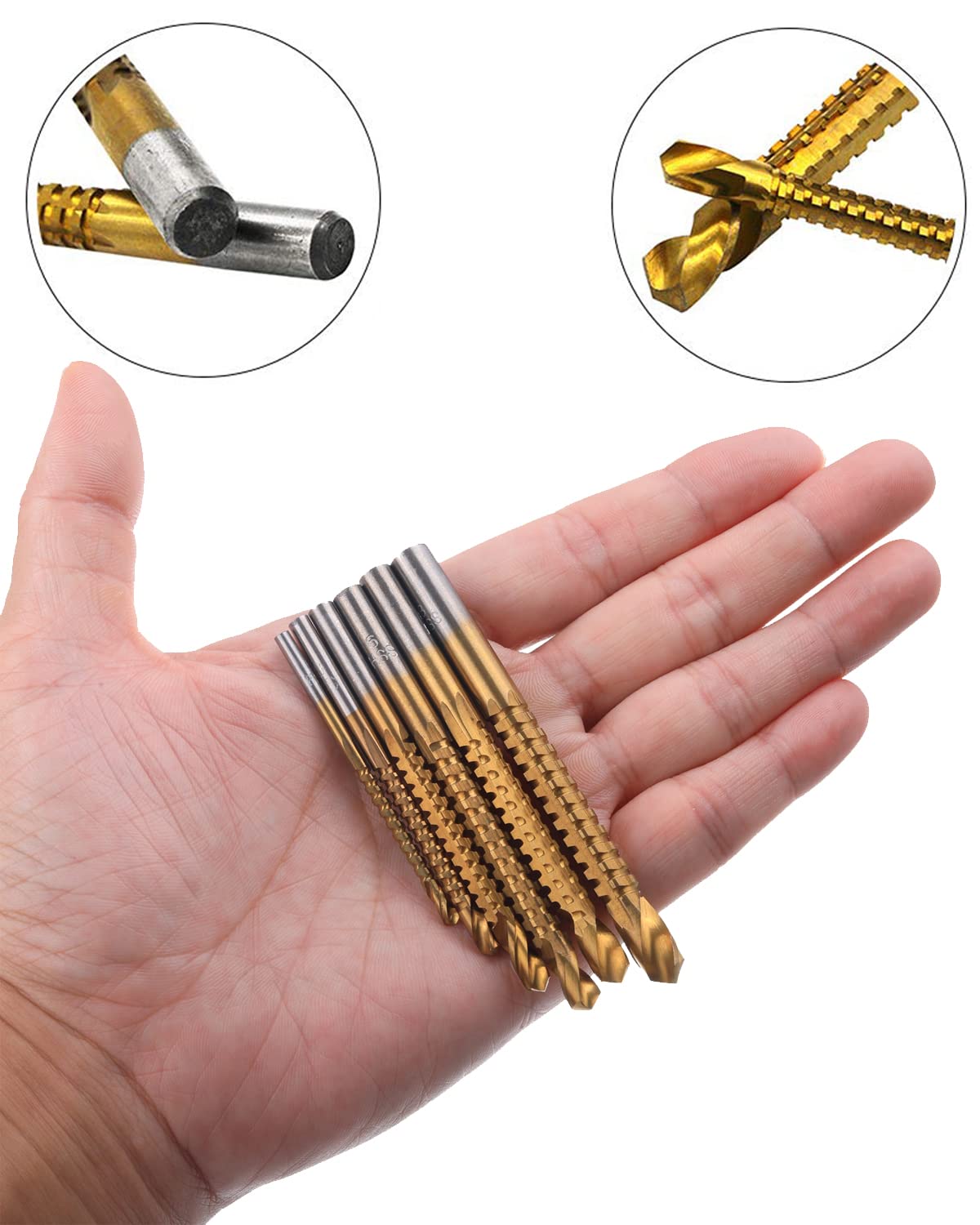 Rocaris 6 Pack 3-8mm Titanium Coated HSS Twist Drill Bits