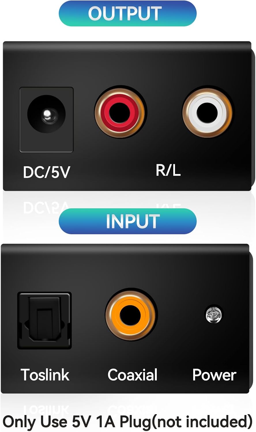 Digital Optical Coax to Analog Stereo Audio L/R Converter Adapter with Optical Cable RCA Cable,Adapter not Include