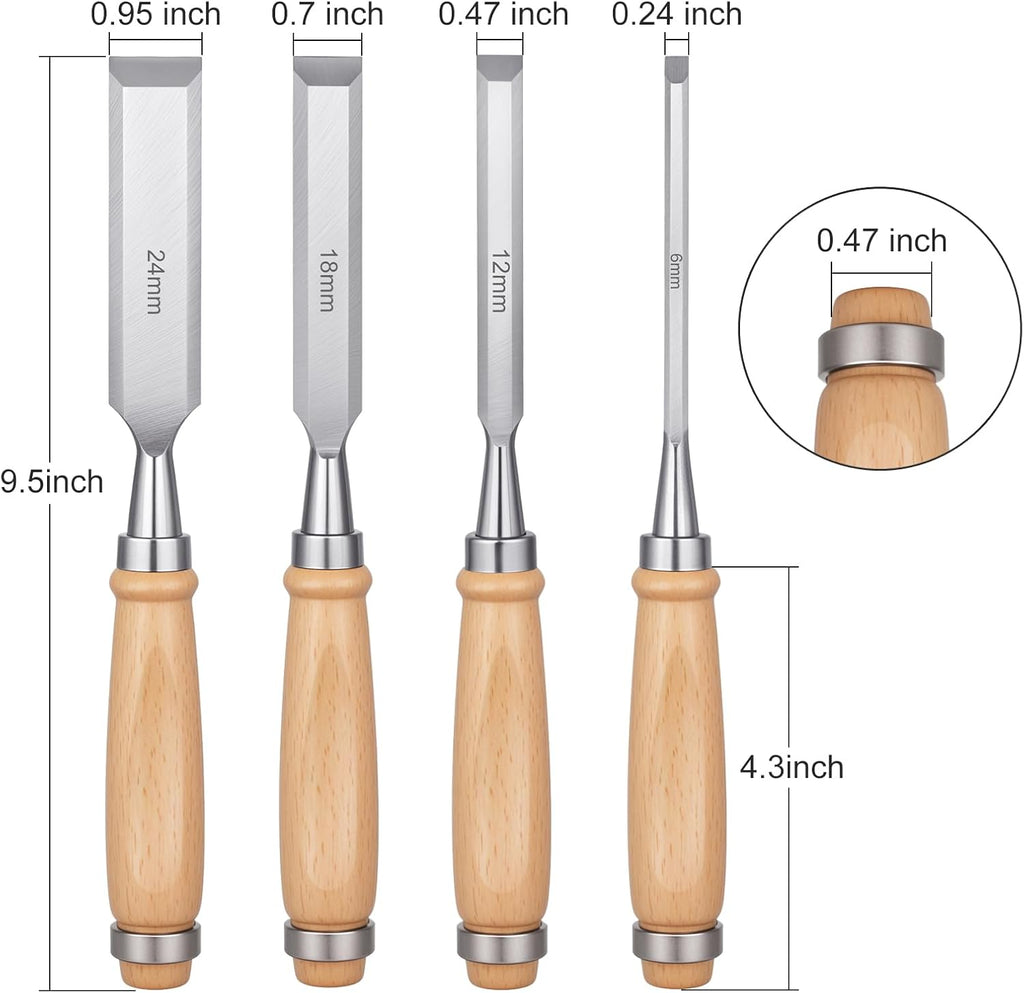 4 Piece Wood Chisel, Wood Woodworking Tools Set, Bevel Edge Chisels Sets | Wood Chisel Set Suitable for Mortising Can