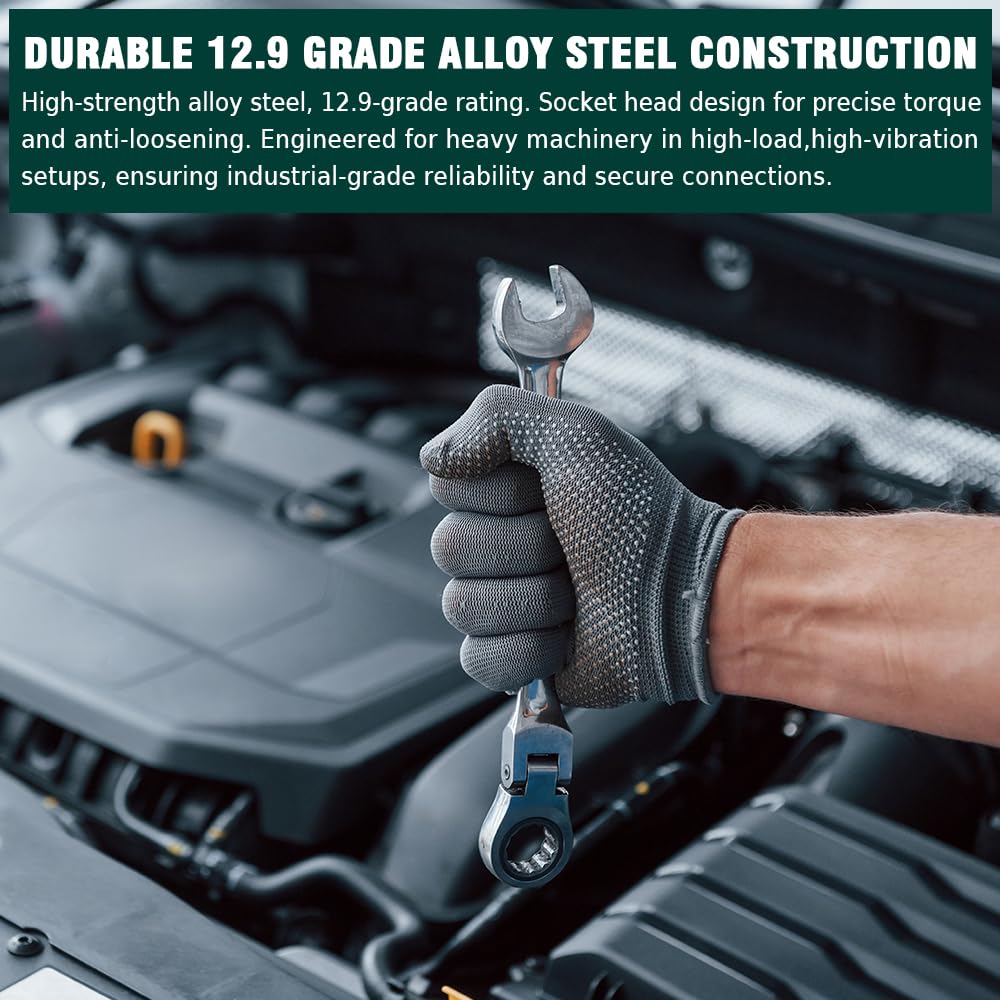 5/16-18 x 1" Socket Head Cap Screws Bolts, 12.9 Grade Alloy Steel, Black Oxide Finish, Allen Hex Drive, Full Thread, 10 PCS