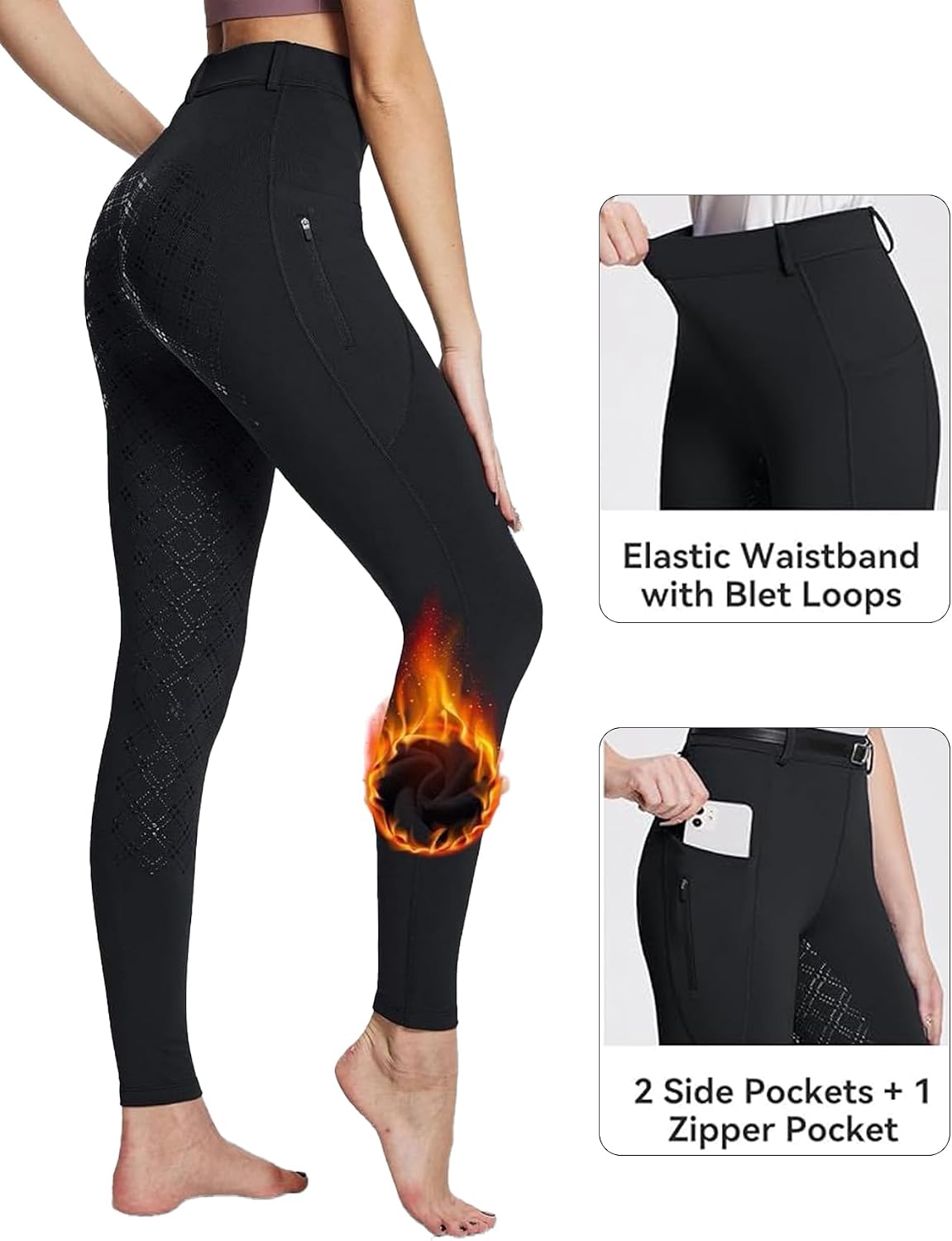 Women's Horse Riding Pants - Full Seat Silicone Equestrian Breeches with Zipped Pockets