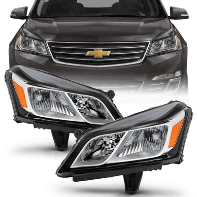 For 2013-2017 Chevy Traverse Chrome Housing Headlights Headlamps Assembly Replacement Pair Driver & Passenger