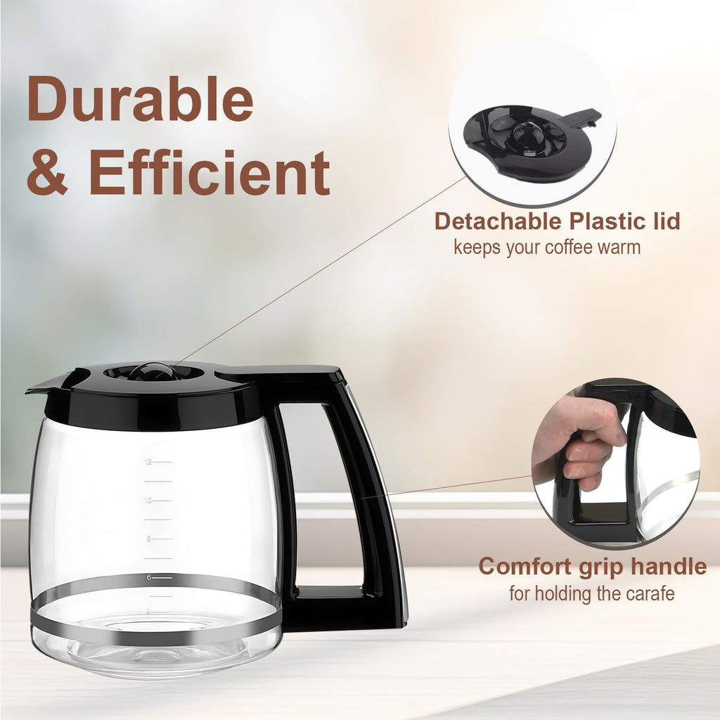12-Cup Glass Carafe Replacement for Cuisinart Coffee Maker Models DCC-1200, DCC-1100BK, DCC-2650, CHW-12, CHW-12P1