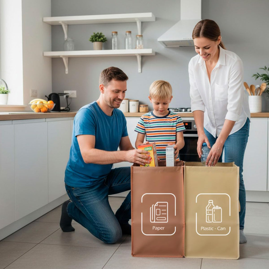 Recycling Organizer - Reusable Recycling Bags - Recycling Sorter - Trash Sorting Bins - 2 Compartment Recycle - Pack