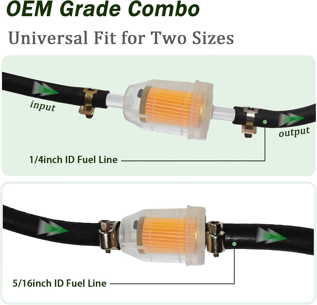 Universal 1/4 Fuel Line Kit, 3.3 Feet with 2 Magnetic Inline Fuel Filters, 8 Hose Clamps, for Small Engines