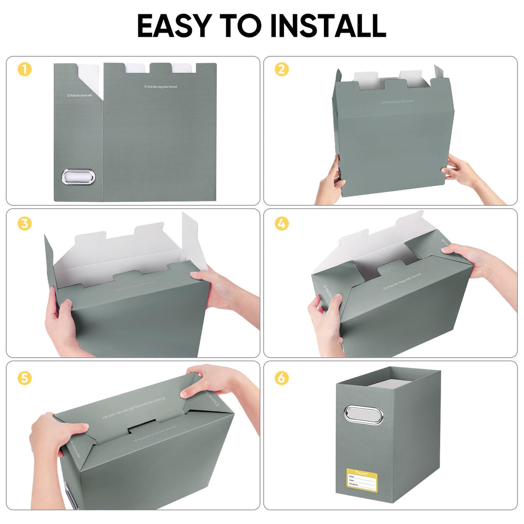 2PK File Organizer Box, Cardboard File Folder Organizer with Handle