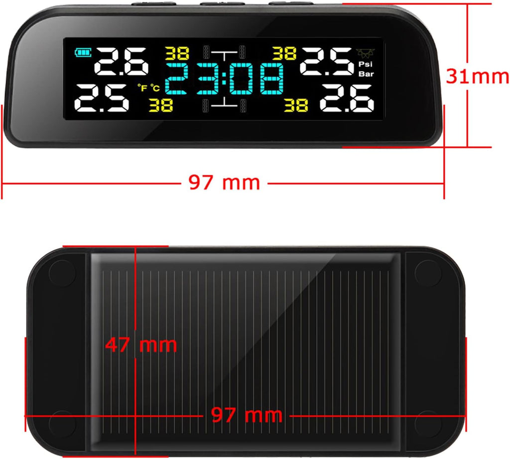 Tire Pressure Monitoring System Wireless Solar TPMS, Tire Pressure Monitor with 4 Sensors Real-time Display