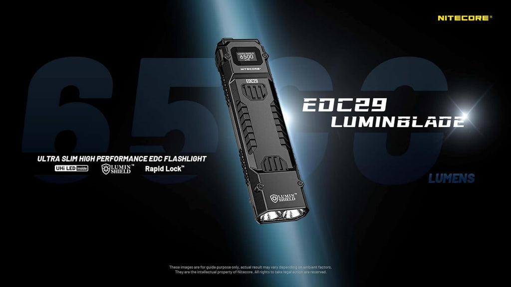EDC29 6500 Lumen Rechargeable EDC Tactical Flashlight (Black) | USB-C Fast Charging, Slim Flat Shape, Spotlight