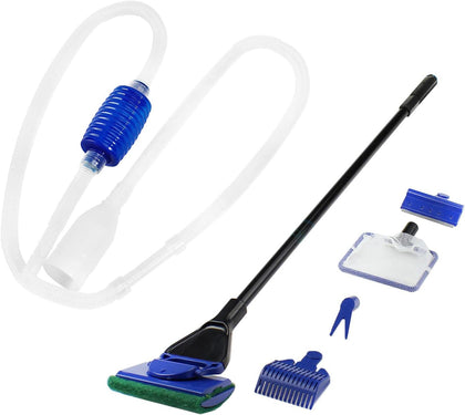 Aquarium Vacuum Siphon, Hand Pump Fish Tank Water Changer, with Fish Net Algae Scraper 5 in 1 Cleaning Set