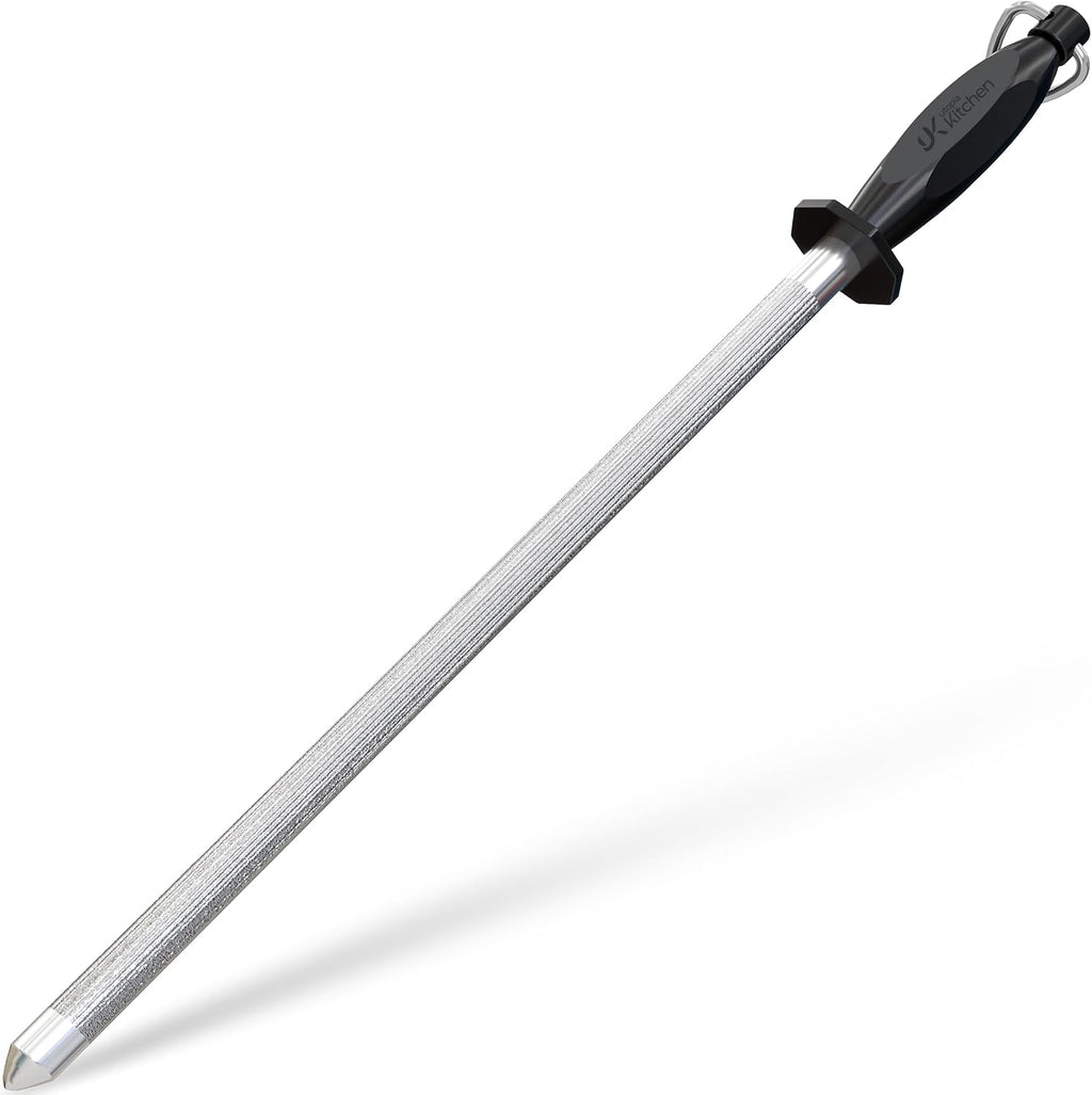 Knife Sharpener Rod 12 Inch, Professional Honing Rod for Knife Sharpening with Hanging Hook, Black