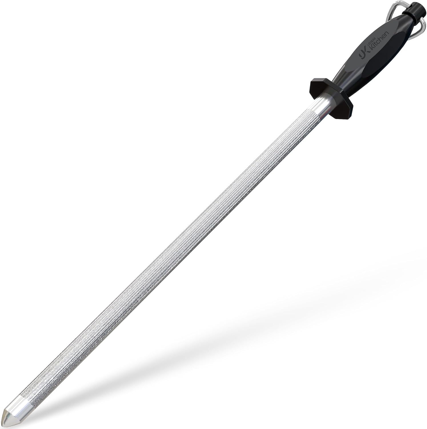 Knife Sharpener Rod 12 Inch, Professional Honing Rod for Knife Sharpening with Hanging Hook, Black
