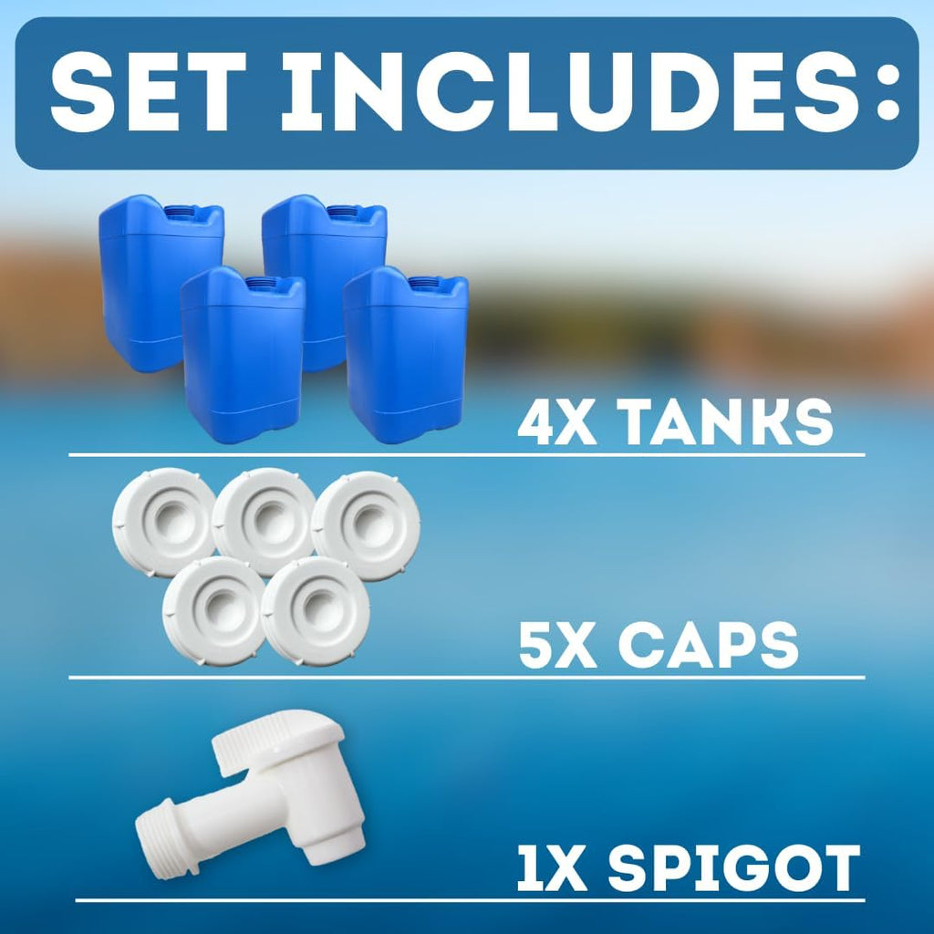 5-Gallon Stackable Water Storage Containers, w/Lids + Spigot, Easy Fill, Survial Supply, Emergency Water Storage for