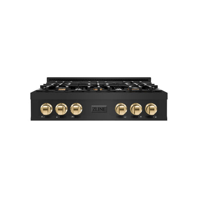 ZLINE Autograph Edition 36 in. Legacy Gas Rangetop with 6 Burners and Porcelain Cooktop in Black Stainless Steel with
