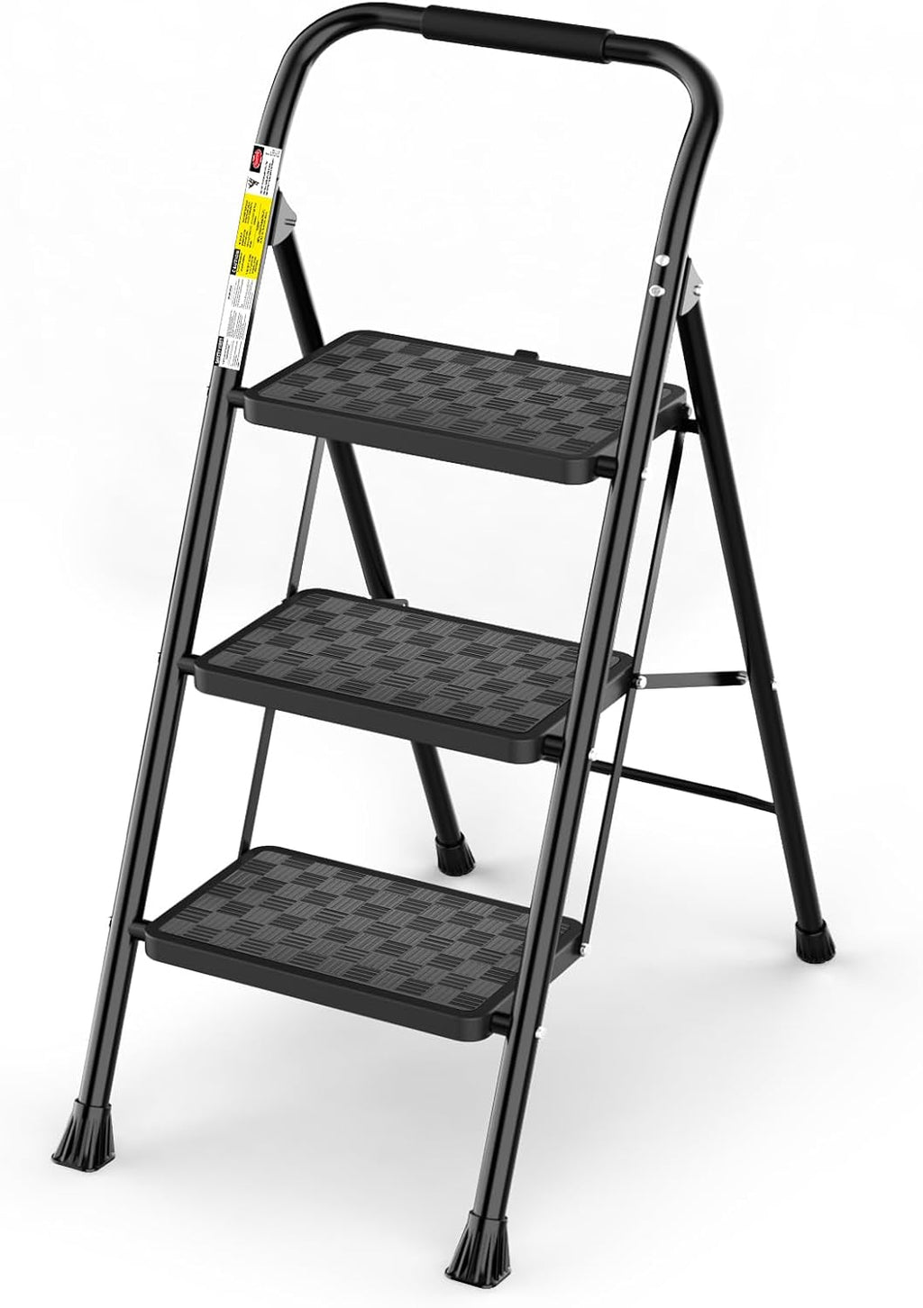 3 Step Ladder, Step Stool Foldable for Adults with Wide Anti-Slip Pedal, Lightweight 3 Step Ladders for Home, Black