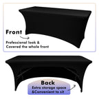 2 Pack Spandex Fitted Black Tablecloth for 4 Foot Tables-Open Back Folding Table Cover Washable Fabric Stretch, Tight