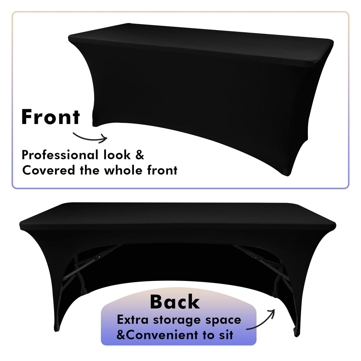 2 Pack Spandex Fitted Black Tablecloth for 4 Foot Tables-Open Back Folding Table Cover Washable Fabric Stretch, Tight