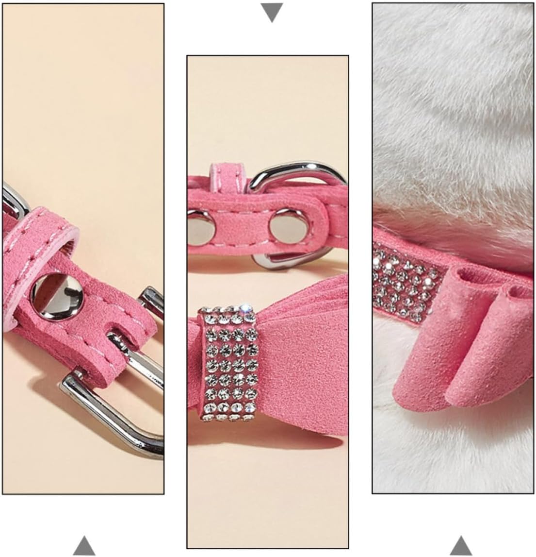 Pink Rhinestone Dog Collar with Bowknot, and Leash-Ready D-Ring
