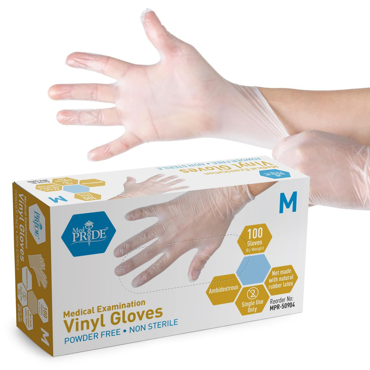 Vinyl Medical Exam Gloves,Powder & Latex-Free, Medium,100-Count