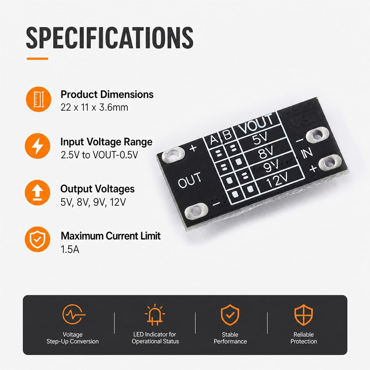 10-Pack Boost Converter Module, 3.7V to 5V/8V/9V/12V