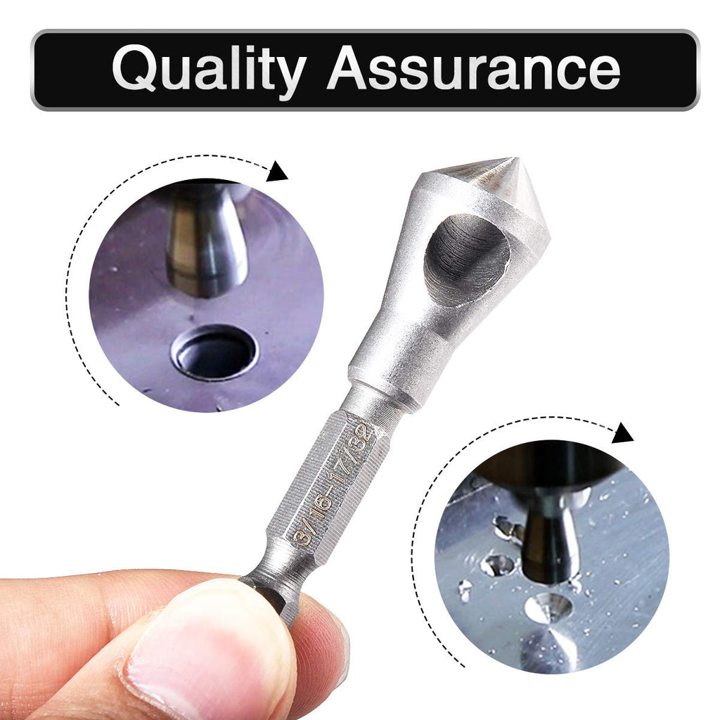 Countersink Deburring Tool Set Drill Bits 1/4 Hex Shank Chamfer Wood Countersink Deburring Drill Bit Tool 5/64 1/8 3/16 (Set of 3)