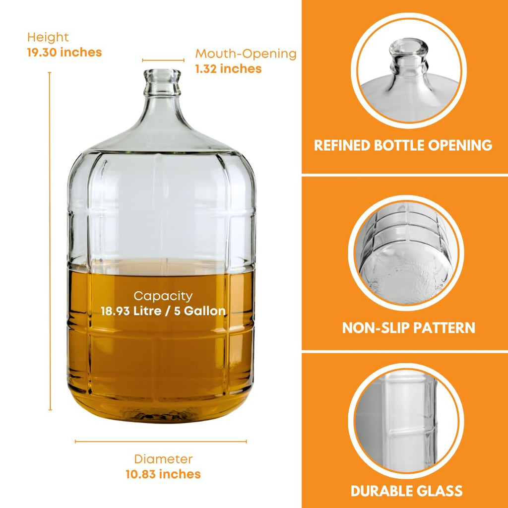 Italian Carboy 5 Gallon | Clear Fermenter for Wine, Beer and Kombucha | Reusable 5 Gallon Glass Carboy for brewing
