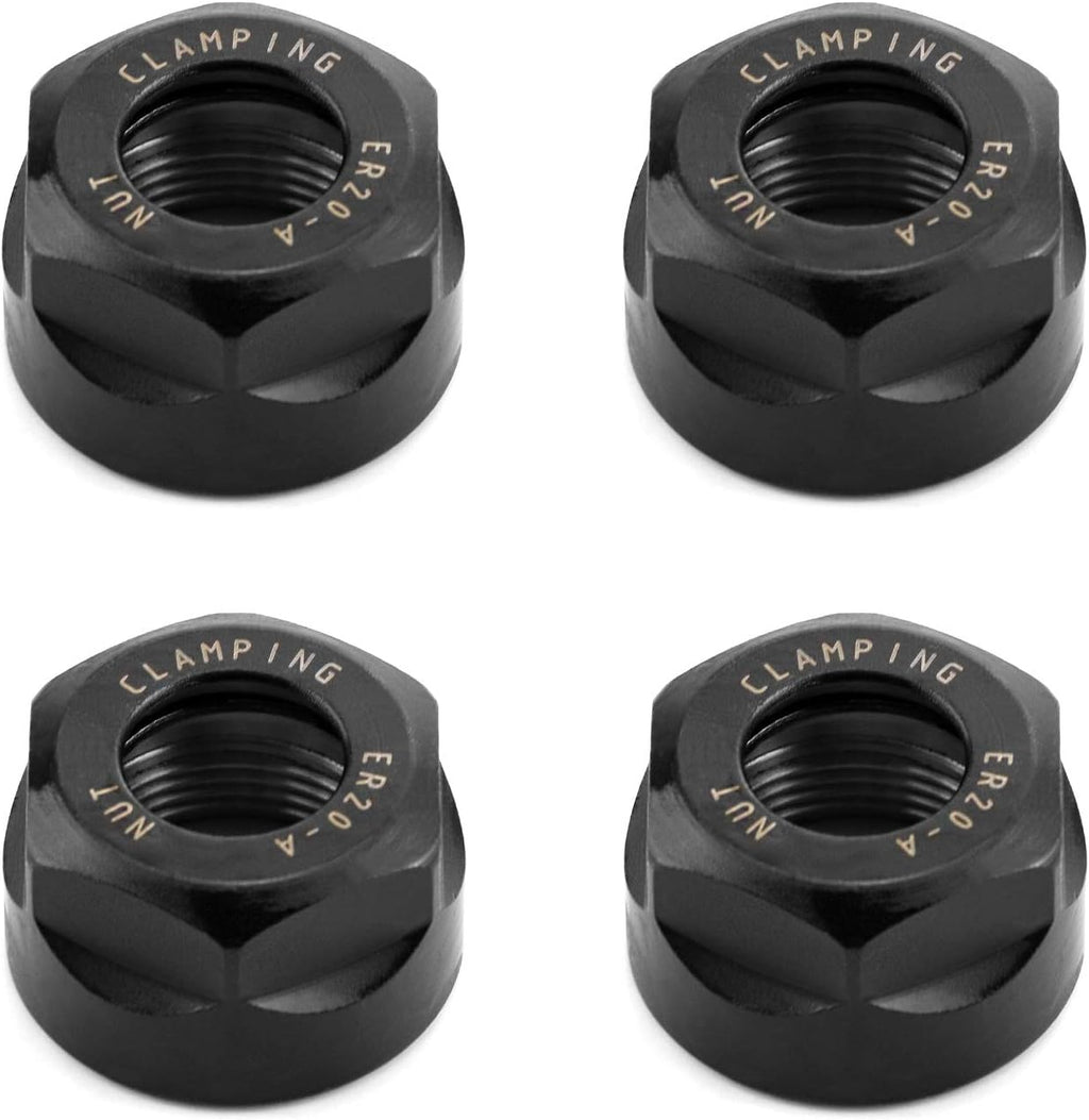 QWORK ER20 A Collet Clamping Nuts for CNC Milling Chuck Holder Lathe, 4 Pack (Black)
