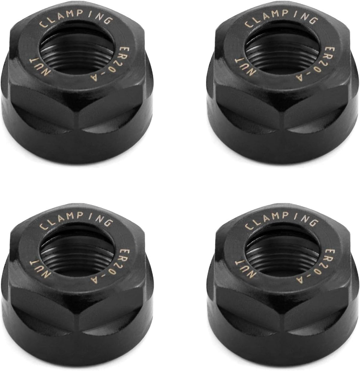 QWORK ER20 A Collet Clamping Nuts for CNC Milling Chuck Holder Lathe, 4 Pack (Black)