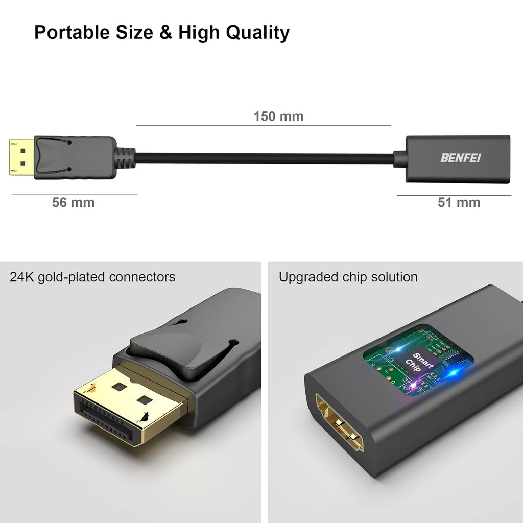 4K DisplayPort to HDMI Adapter, Uni-Directional DP 1.2 Computer to HDMI 2.0 Screen Gold-Plated DP Display Port to