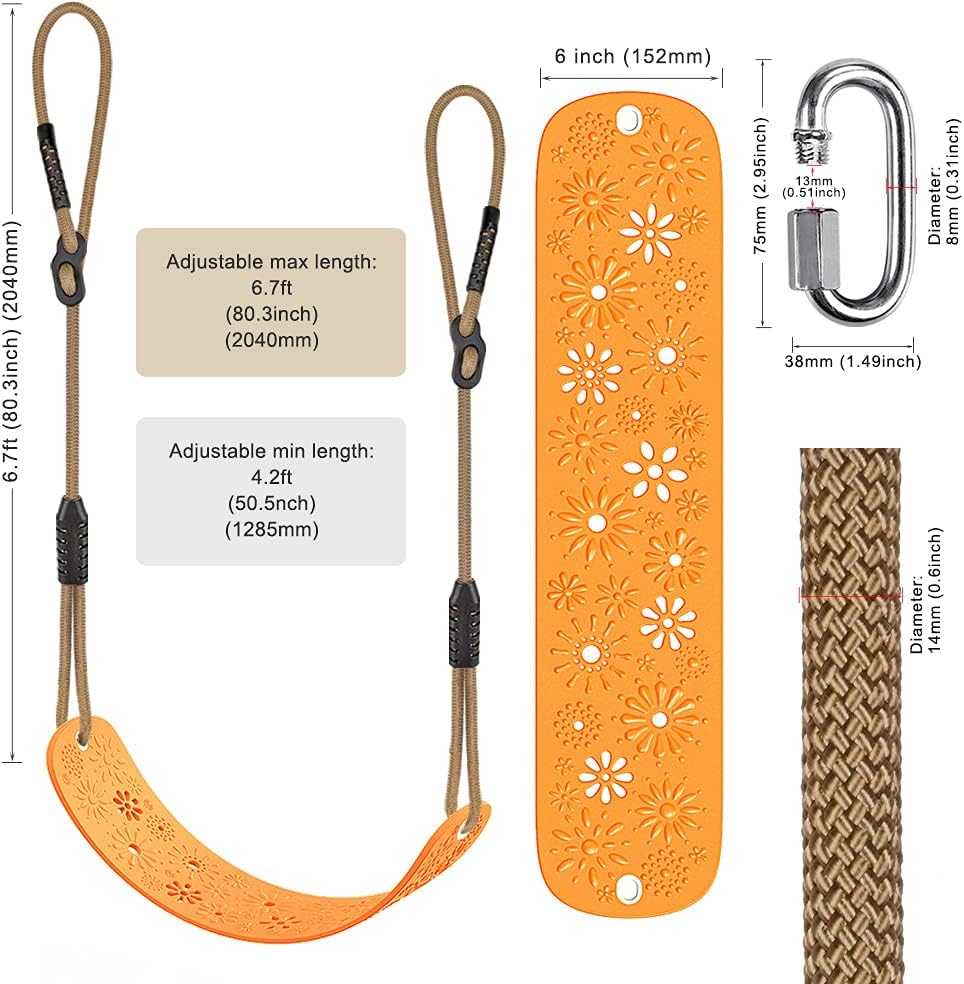 Toddler Swing Set Accessories, High Back Full Bucket Swing Seats with Adjustable Rope and 4 Locking Carabiners, Cute