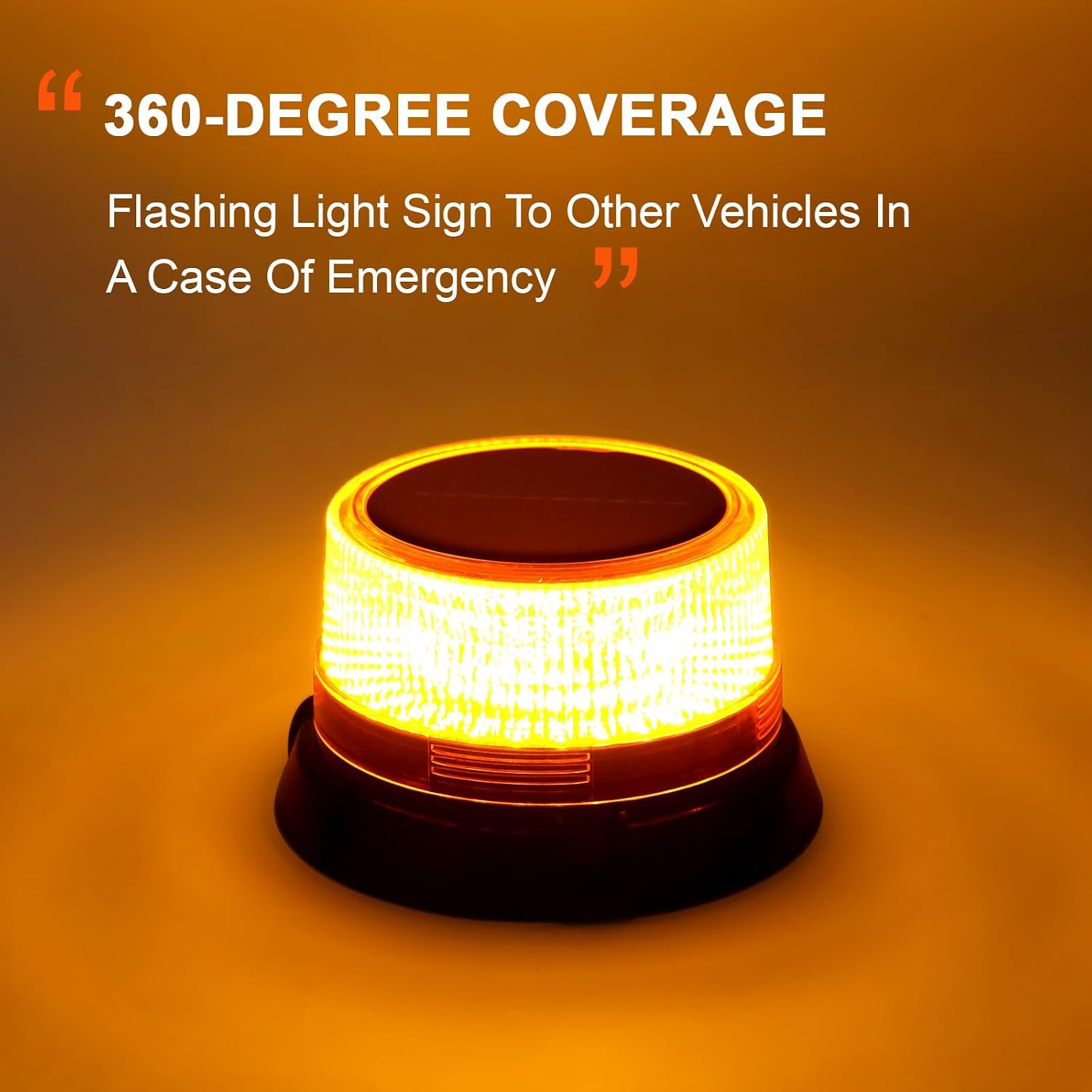 Solar Strobe Light Magnetic Waterproof LED Amber Warning Beacon Light | Wireless Solar Powered with USB Charging