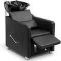 Shampoo Backwash Barber Chair for Barber Shop, Black | Ceramic Hair Wash Bowl Sink, Adjustable Leg Baffle, Reclining