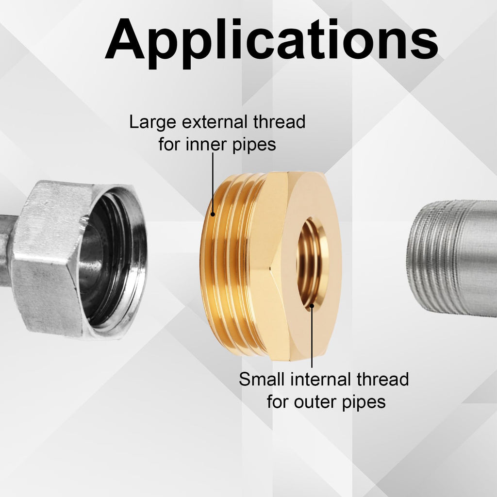 2pcs Brass Reducer Hex Bushing, 3/4" NPT Male to 1/4" NPT Female Adapter