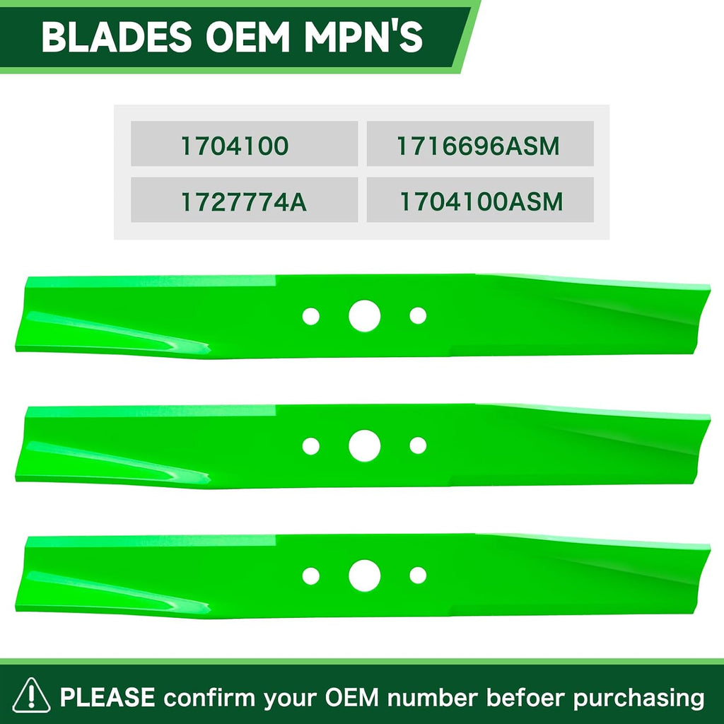 44" Deck Mower Blades Fit for Simplicity Snapper ZT18440KH ZTR355Z LT1644 LTH16 Regent Broadmoor Landlord Murray Lawn Mower Replaces 1716696ASM 1704100ASM 1704100 1727774
