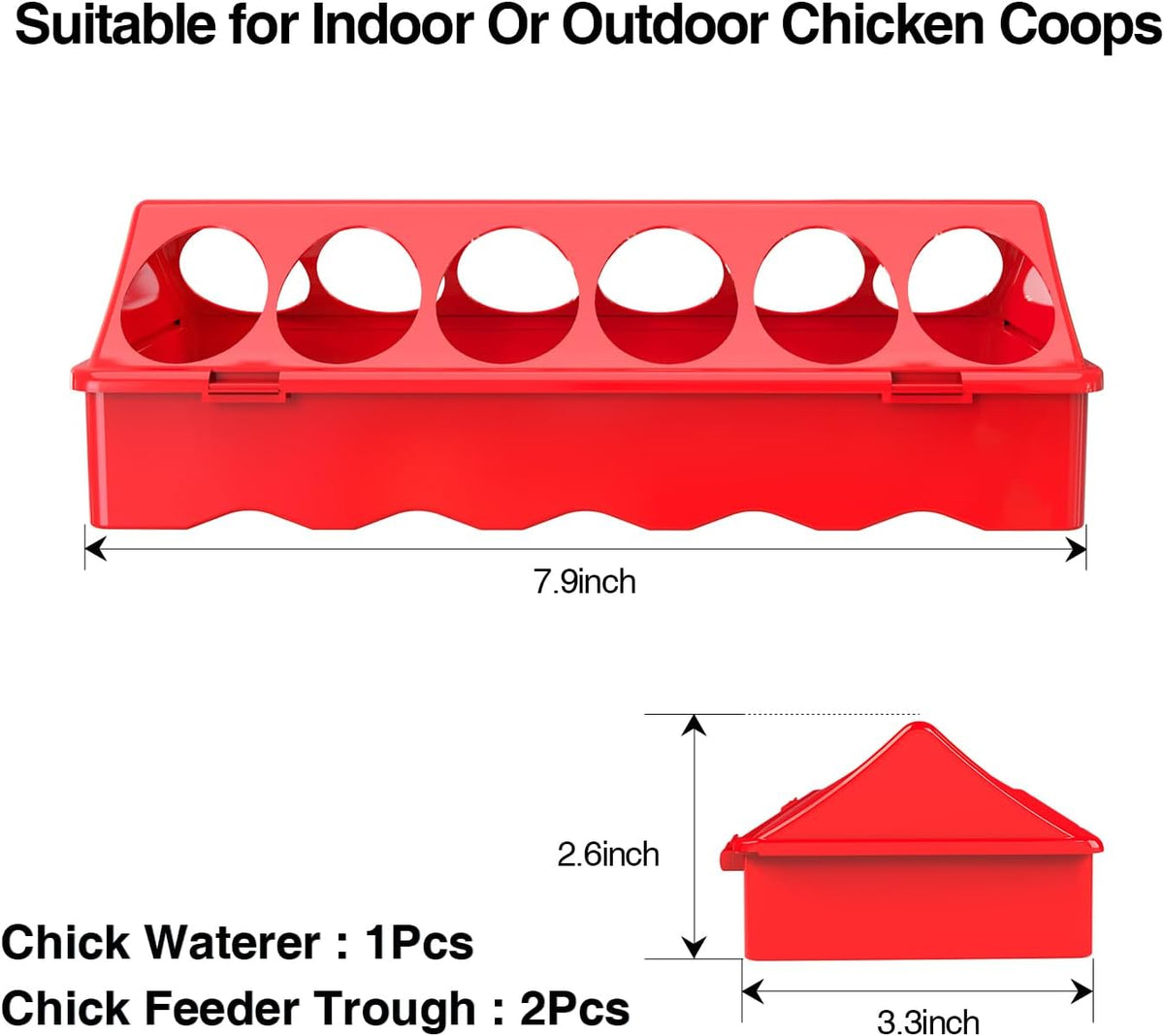 Chick Feeder and Waterer Kit, Chick Feeder Trough and 0.3 Gallon Chick Waterer, No Waste Baby Chick Starter Kit for