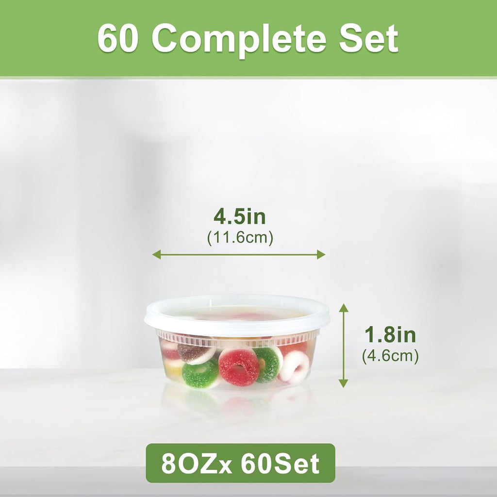 60 Sets (120-Piece) Deli Containers with Lids 8 oz