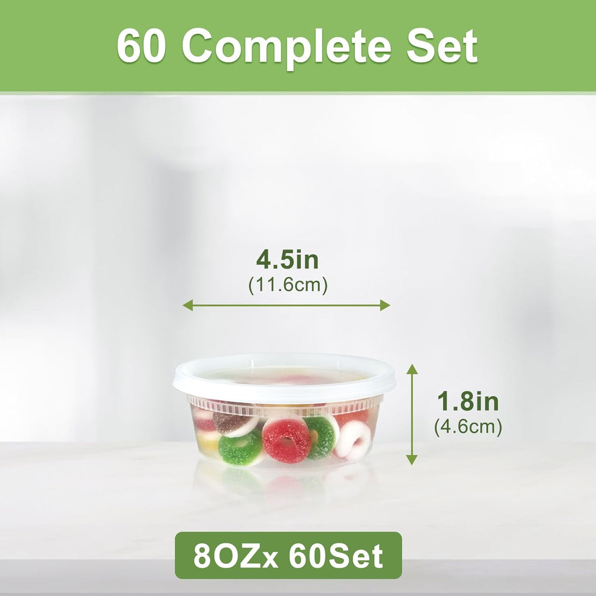 60 Sets (120-Piece) Deli Containers with Lids 8 oz