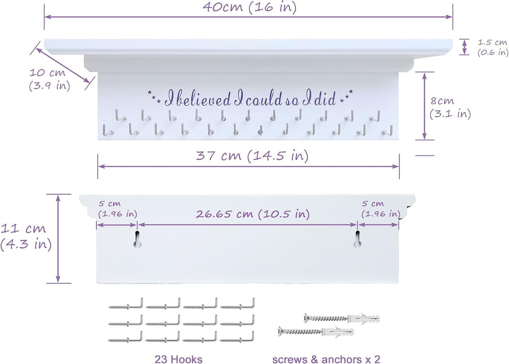 Premium Trophy Shelf and Medal Hanger Featuring Solid Wooden and Sturdy Ribbon Hooks. Wall Mount Medal Holder Display