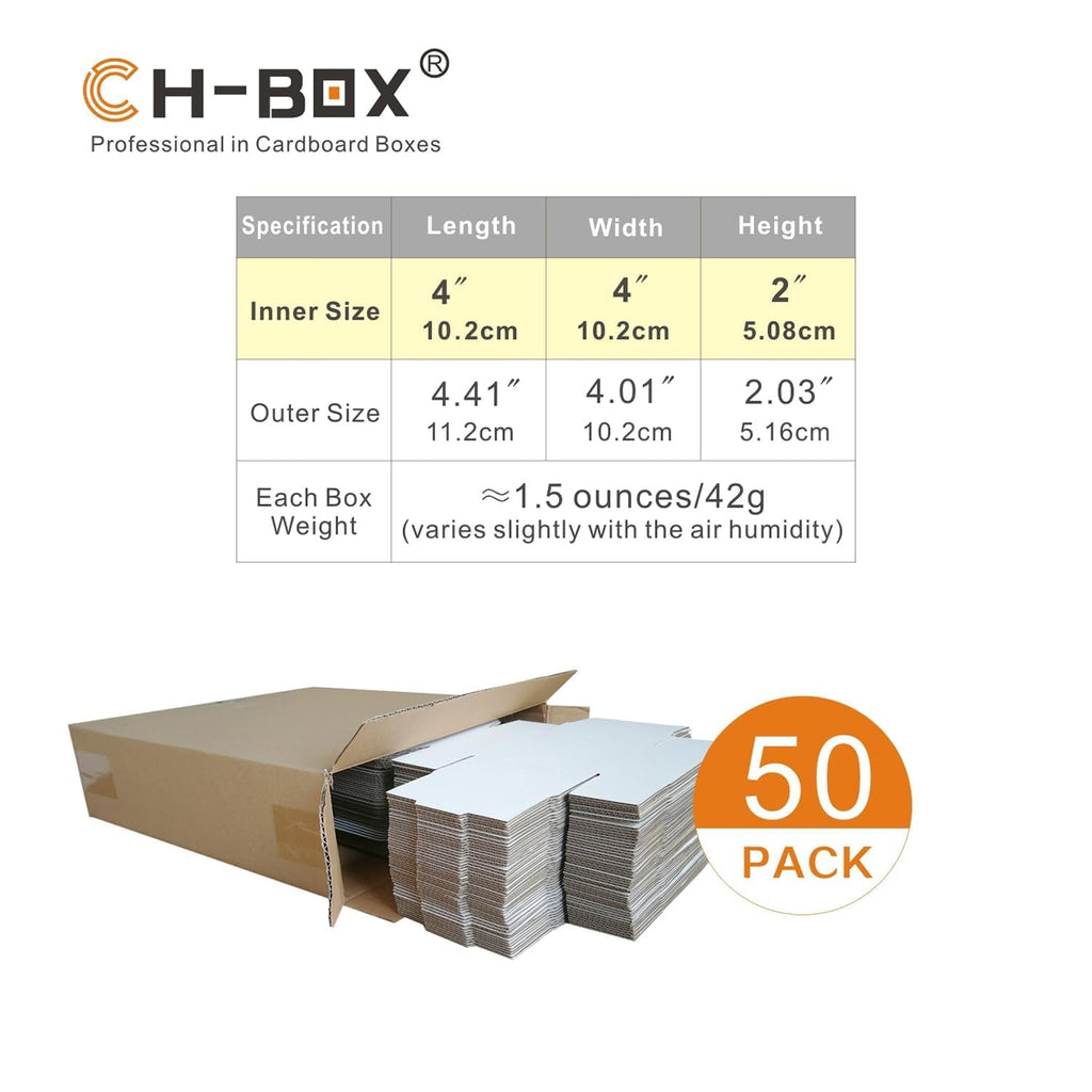50 Pack 4x4x2'' Small Shipping Boxes, Corrugated Cardboard Mailers for Business, White (CM442)
