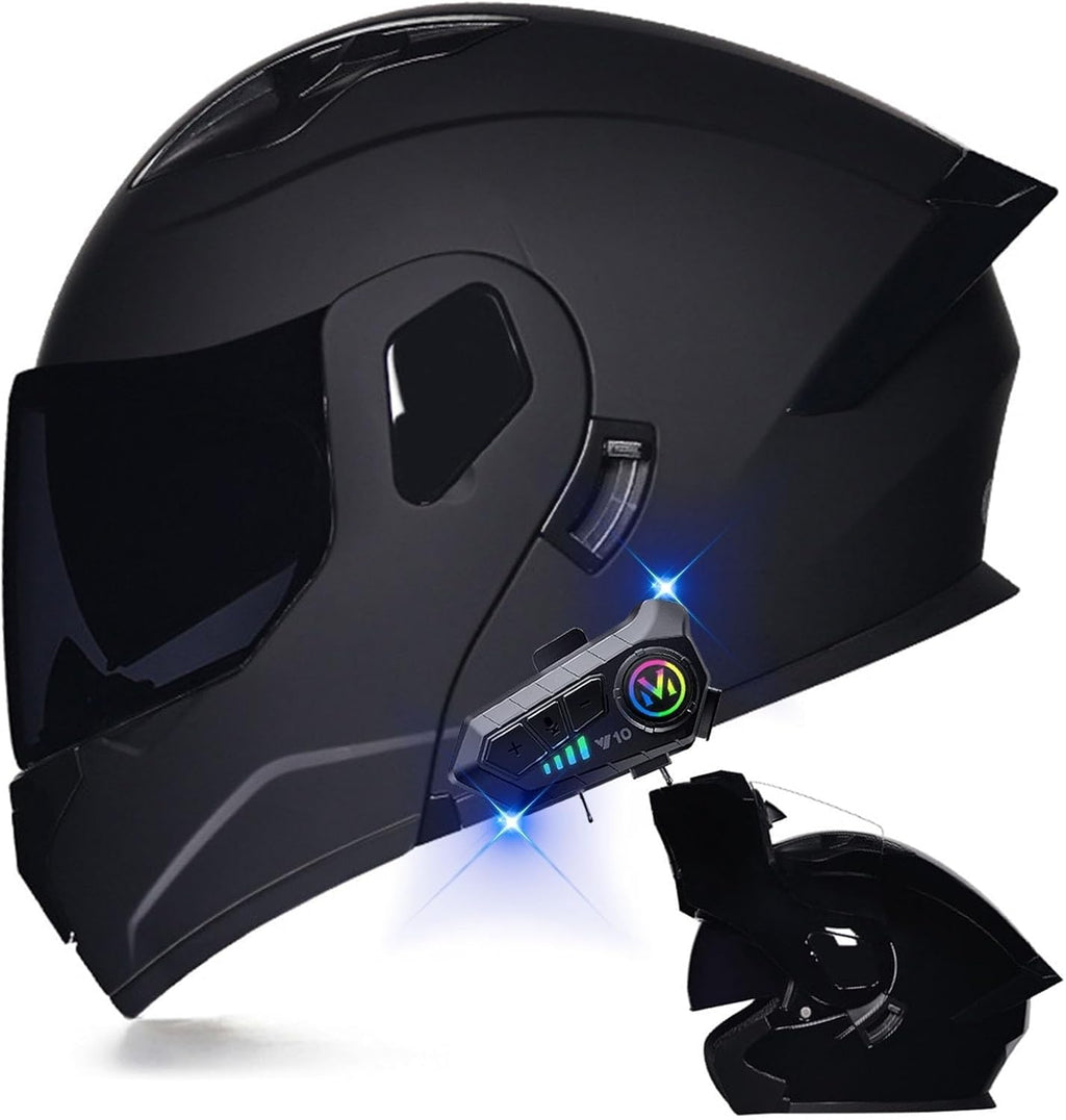 Dual-Flip Full-Face DOT-Certified Street Helmet Bluetooth Modular Motorcycle Helmet Built-in Dual Speakers and