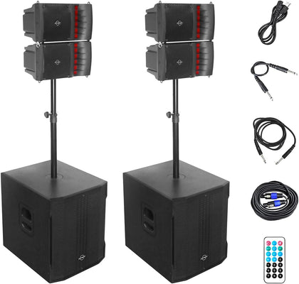 SQ-2.2 Line Array PA Speaker System, 3600W Stereo Sound System with 15" Wood Subwoofer with 3-Channel Mixer