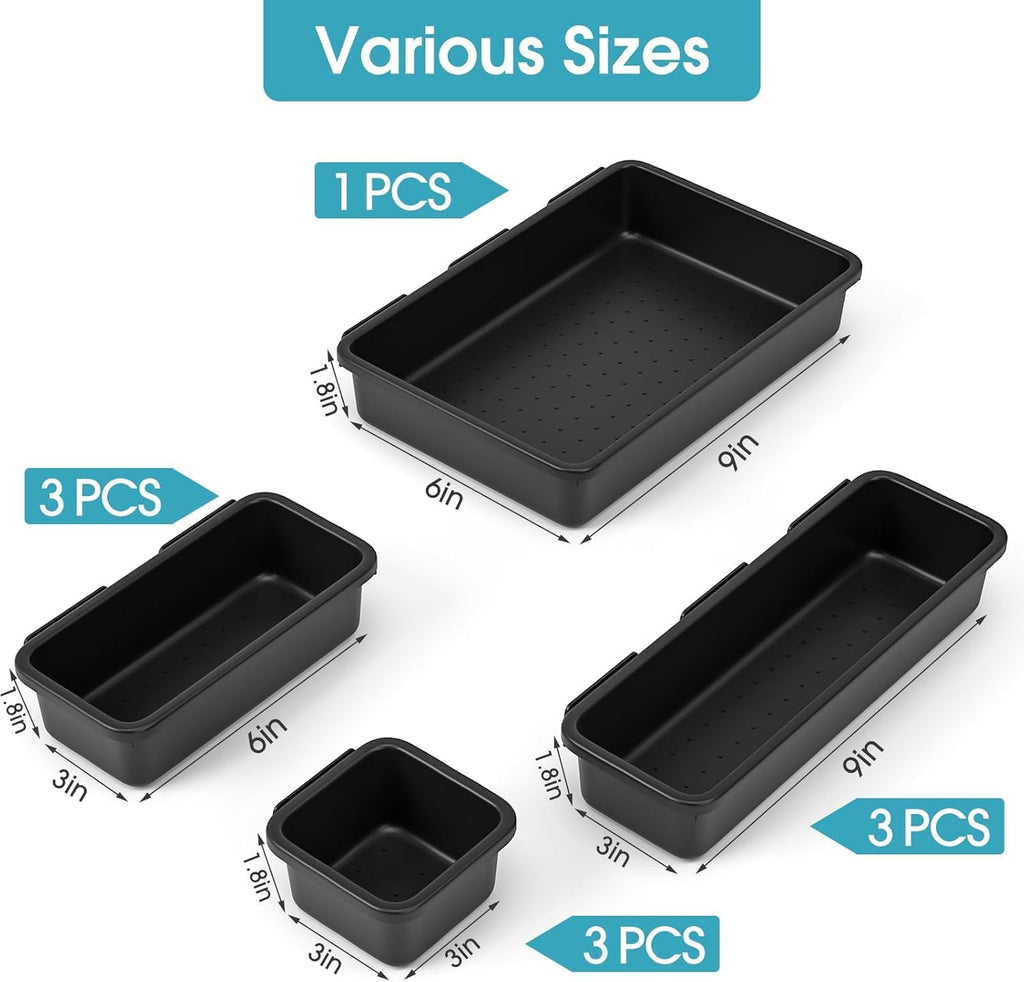 10 PCS Drawer Organizer Set, 4 Size Makeup Drawer Divider Organizer With Non-Slip Pads, Interlocking Plastic Storage